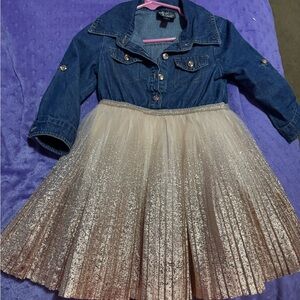 PINK Violet Blue Denim dress  with Glitter Skirt